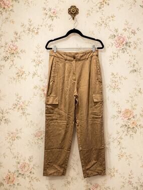 Old Navy Womens S Taylor Cargo Pants Extra High Rise Straight Leg Brown Tan